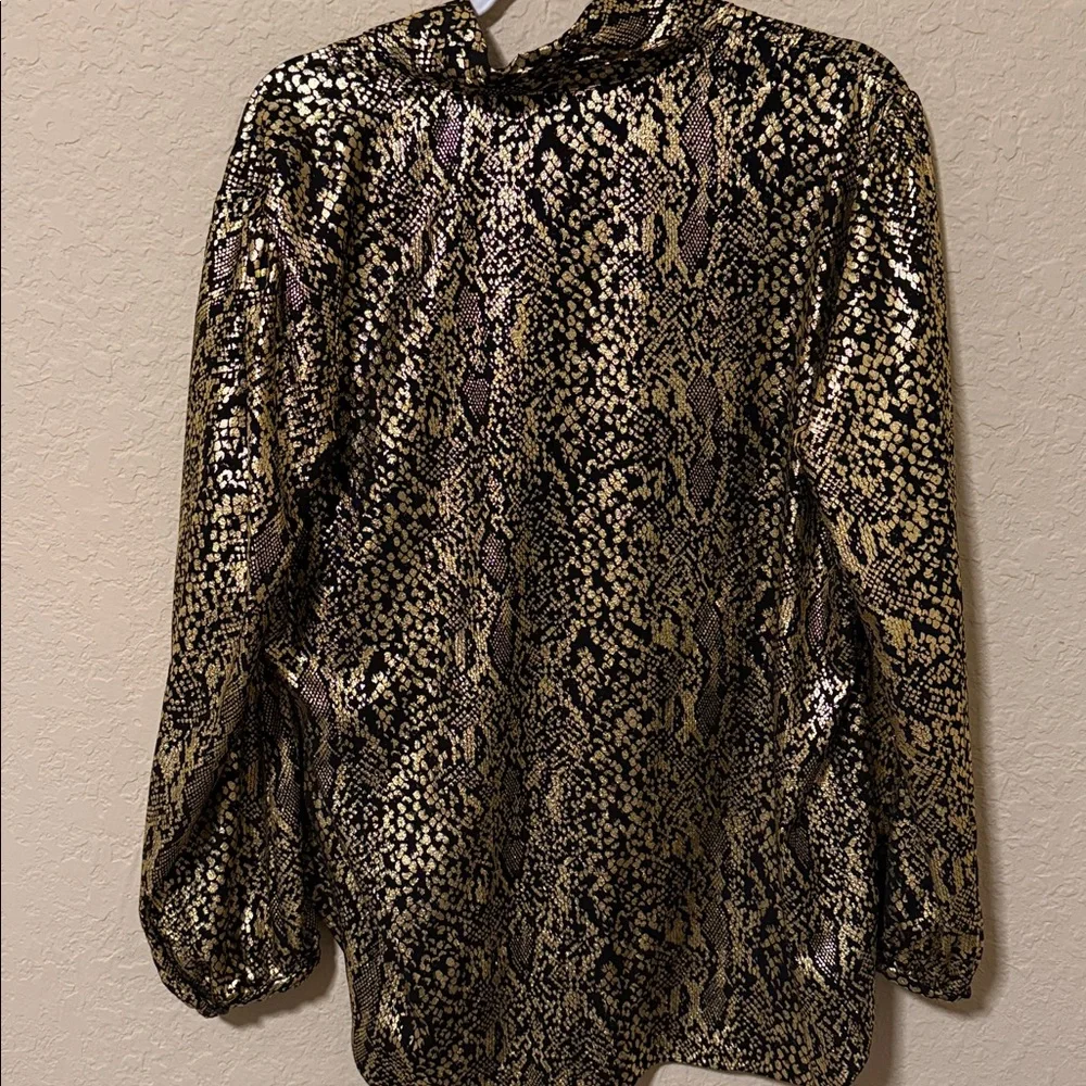 Michael Kors Metallic Snake-Print Blouse in Gold and Black plus size 2x
